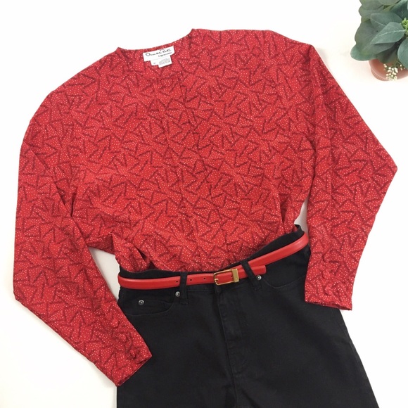 Oscar de la Renta Tops - Oscar de la Renta | Vintage Geo Print Blouse M/L